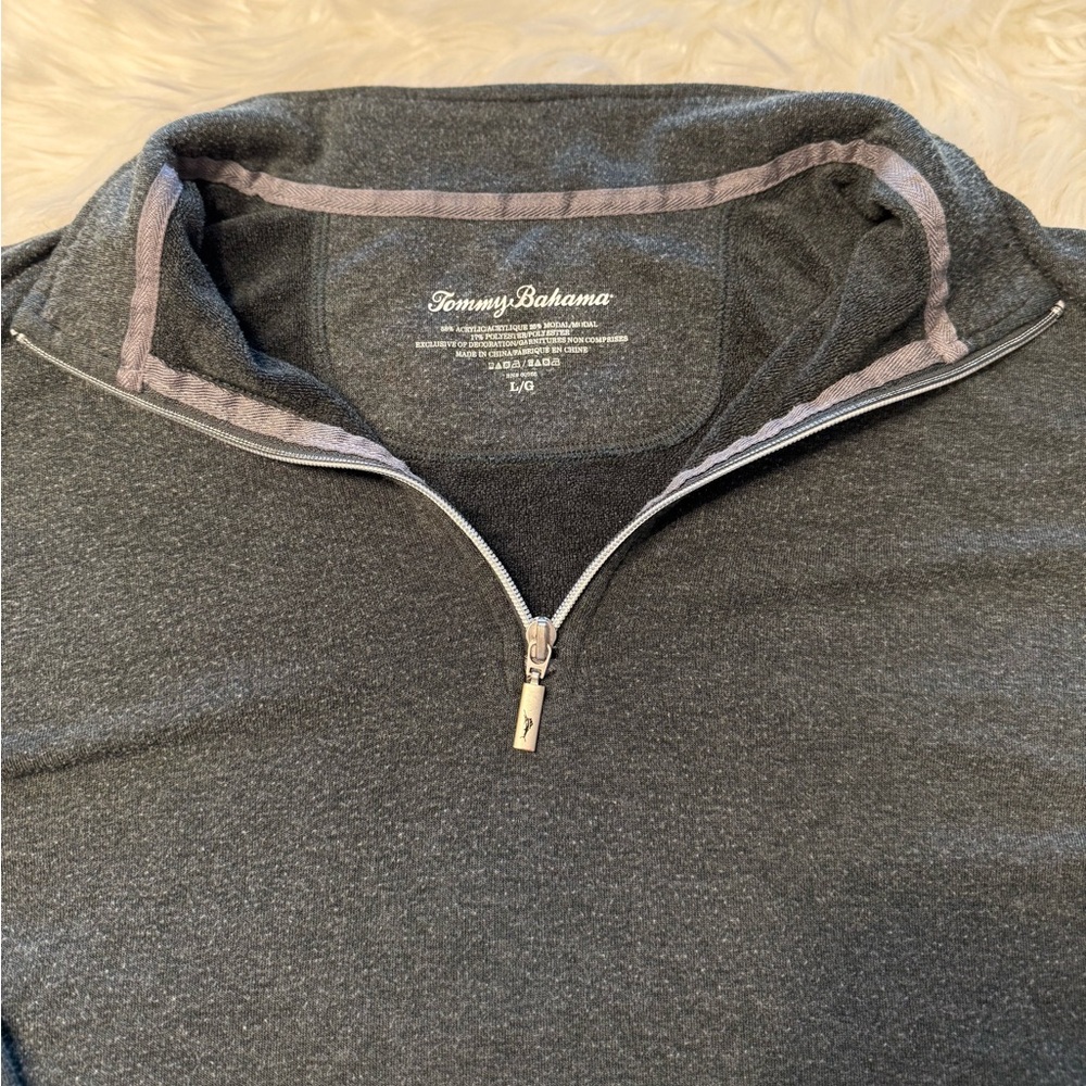 Tommy Bahama | Men’s Large Greenish-Gray Quarter Zip Sweater Soft - Picture 3 of 10